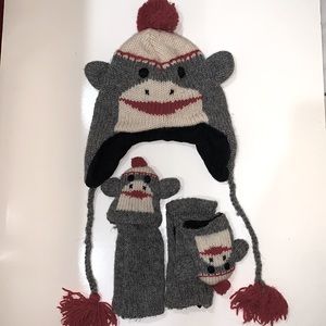 NWOT Wool Monkey Sock Puppet Hat & Mitten - Xtra Small Baby/Toddler
